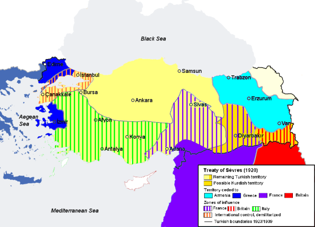 Cam așa trebuia împărțită Turcia actuală, conform Tratatului de la Sèvres